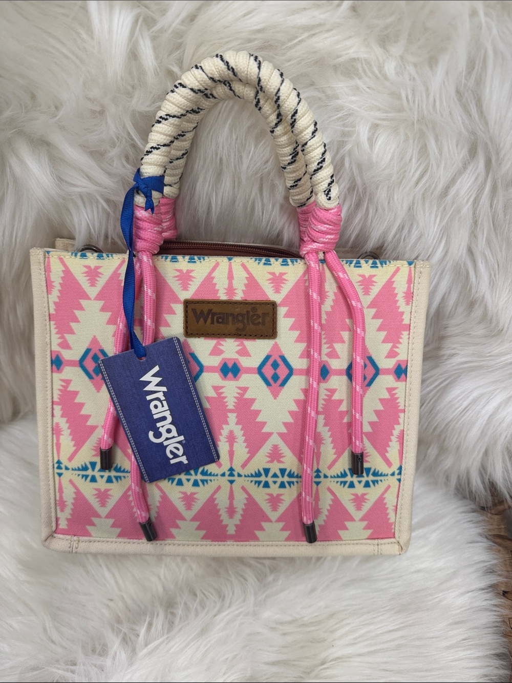 Wrangler Pink Aztec Print Rope-Handle Tote Bag
